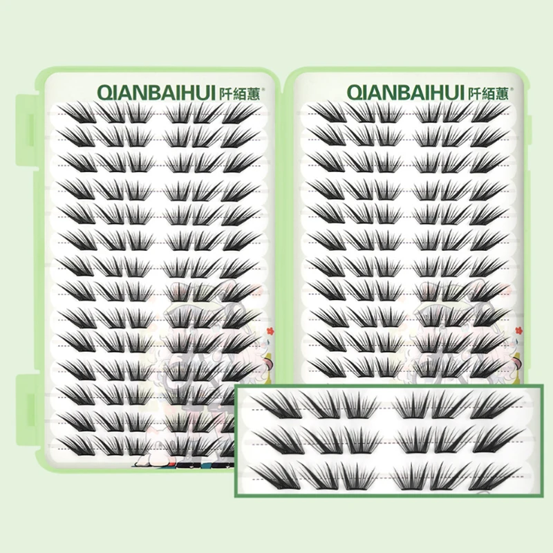 6/28 Rows Fox Eye Manga False Eyelashes Large Capacity Tapered Thick Segmented Individual Cluster Lash Extensions Enlarge Eyes