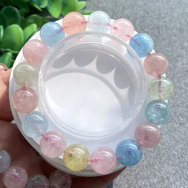 

Natural Colorful Morganite Quartz Bracelet 13.5mm Clear Round Beads Women Blue Rainbow Candy Morganite Stone AAAAAA