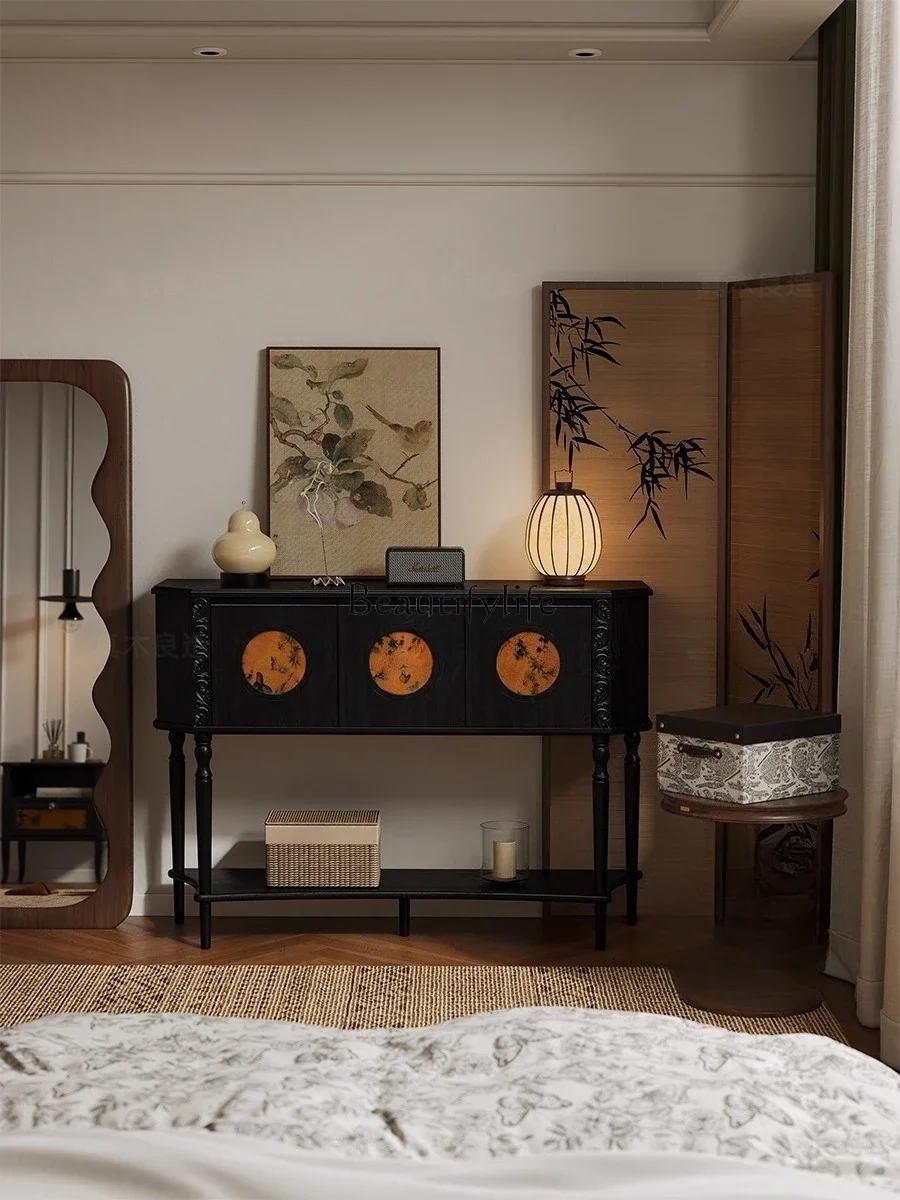 

yj21 French retro entrance cabinet retro solid wood dining side cabinet new Chinese entrance table