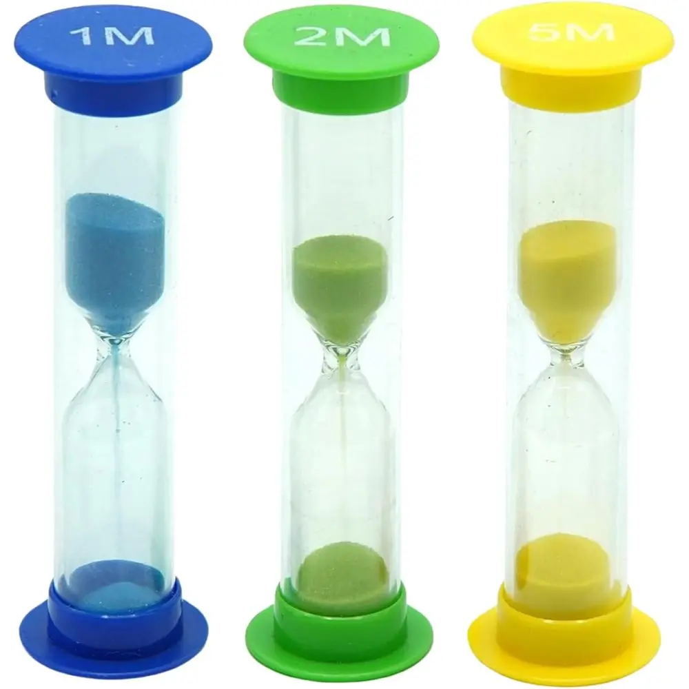 Set of 3 Mini Acrylic Sand Timers: 1, 2, and 5 Minutes for Classroom, Home, and Kids' Rooms