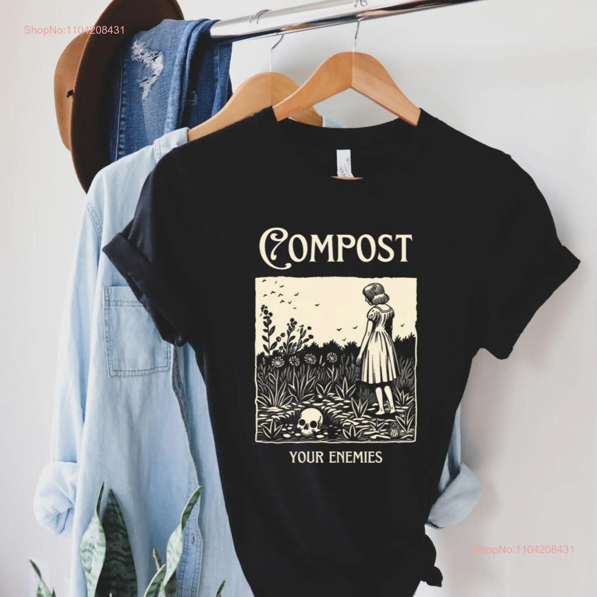 Compost Your Enemies T Shirt Funny Dark Skull Retro Soft Cotton Crewneck long or short sleeves