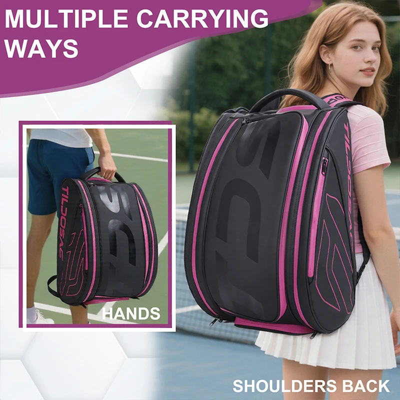 Portable Hook Pickleball Racquet Backpack Unisex Waterproof Padel Pickleball Racket Storage Bag Shoe Compartment Tennis Backpack