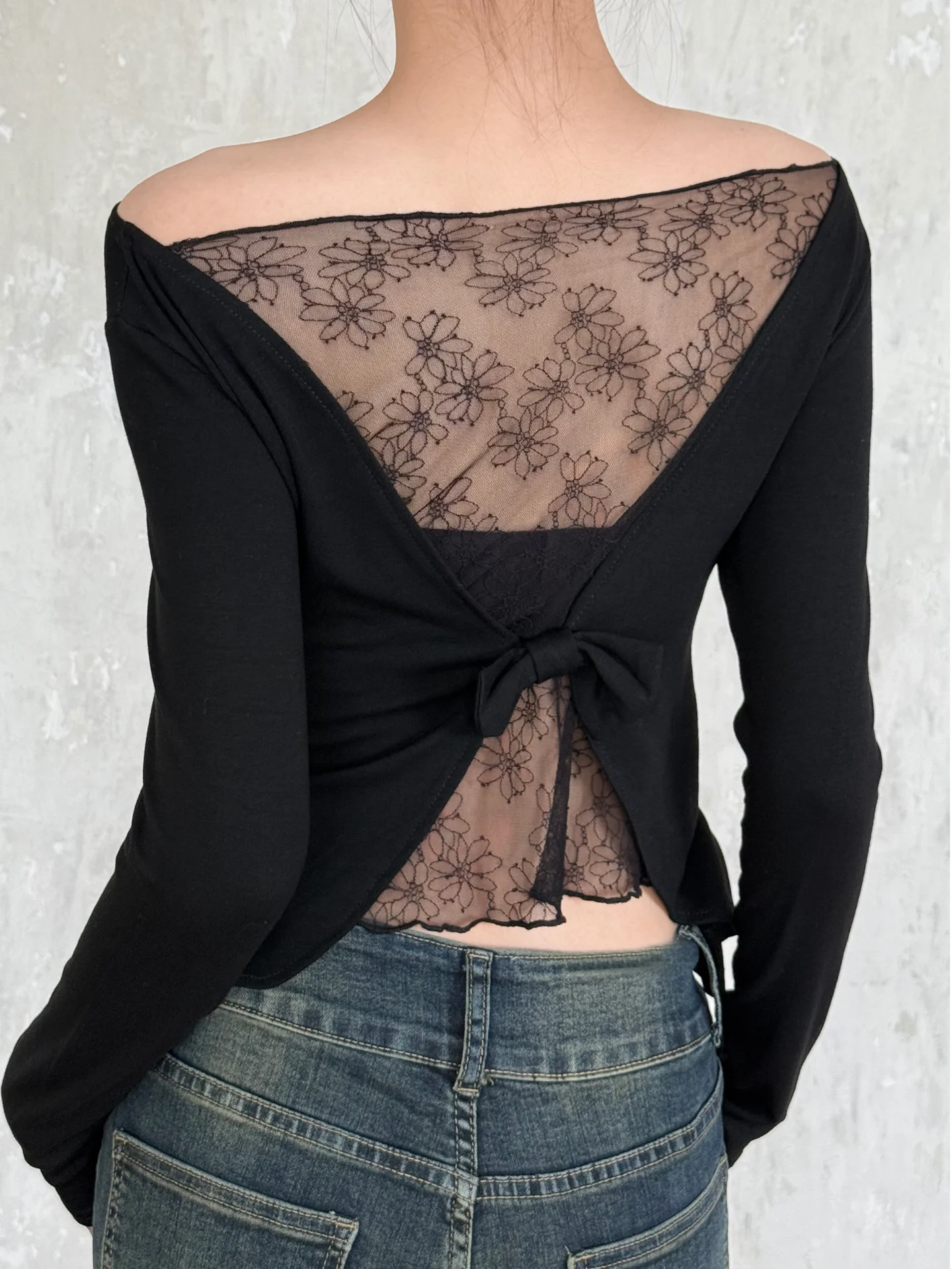 

VintageTang Lace Long Sve T-irt Women's Slim Fit Base Layer Top Sexy Girl Casual Sle V-Ne Cotton Blend Print