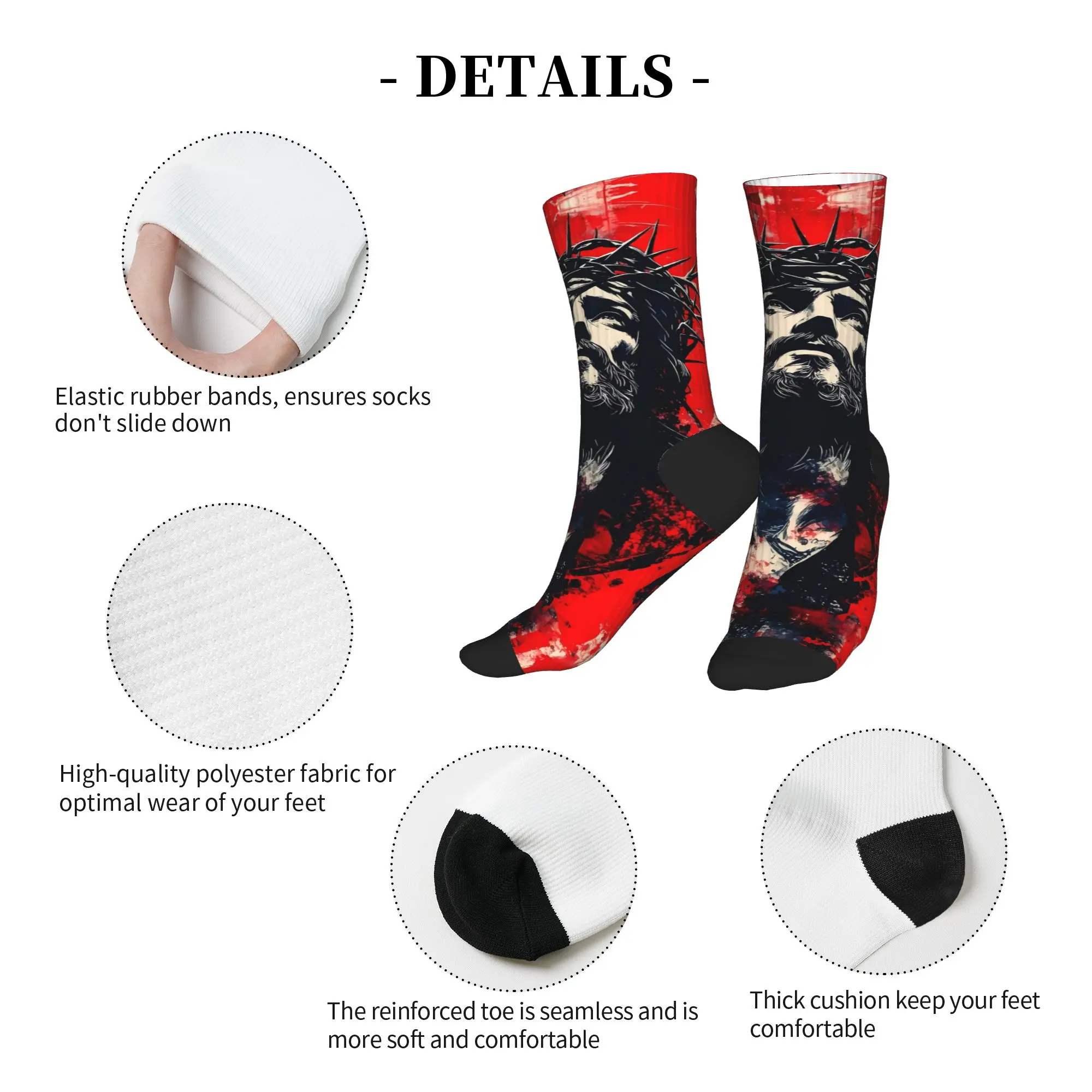 ถุงเท้าลายพระเยซูคริสต์ ถุงเท้ากันลื่น ถุงเท้าคู่รัก ถุงเท้านุ่ม อุ่น ใส่ได้ทั้งภายนอกและภายใน ถุงเท้าลายกราฟิกสไตล์ฮาราจูกุสำหรับฤดูใบไม้ร่วง