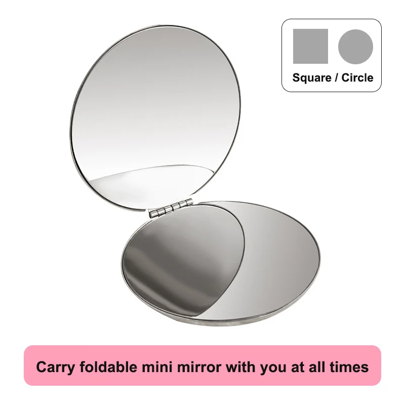 Shatterproof Stainless Steel Ultra Slim Folding Portable Cosmetic Mirror Handheld Travelling Pocket Mirror Camping Makeup Mirror