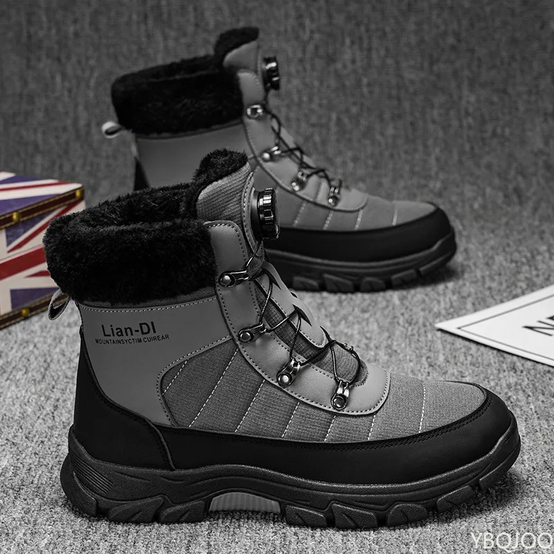 أحذية شتوية جديدة دافئة للثلج مع أحذية رجالية سميكة عالية الجودة ومضادة للانزلاق ومقاومة للاهتراء وبسيطة ومريحة كاجوال بمقدمة مستديرة