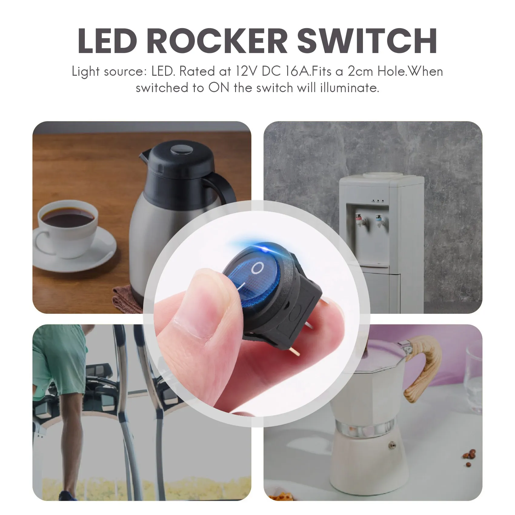 AD41-4 x 12V LED مضيئة الروك على الخروج تبديل SPST التبديل داش ضوء السيارة