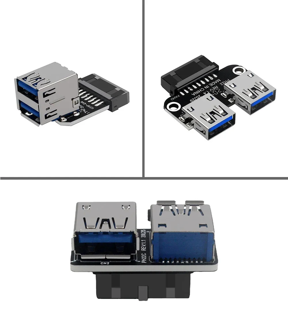 20Pin to Dual USB3.0 Adapter Connector for Desktop Motherboard 19 Pin/20P Header with 2 USB A Female Ports