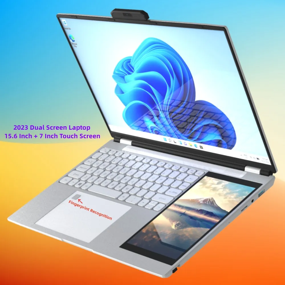 New Arrivals 12th Generation Intel N95 Dual Screen Laptop Gaming Laptop 15.6inch 2K LCD+7inch IPS Touch Screen PC Portable