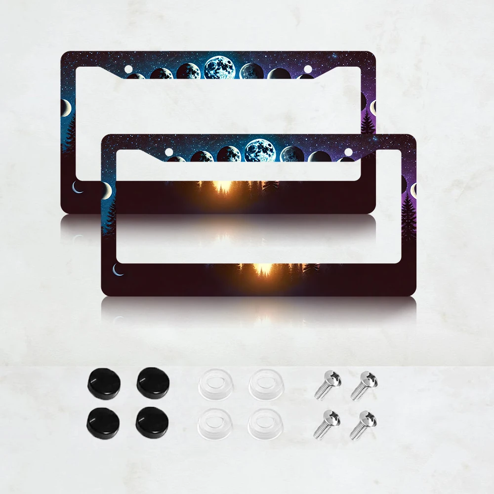 

2PC Moon Starry Sky License Plate Frame,Forest Funny Cute Aluminum License Plate Frame - 6 x 12 Inch US Standard Size