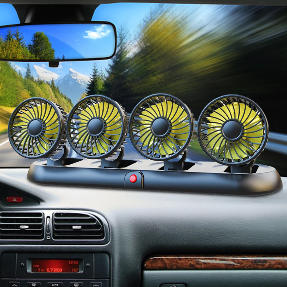 Portable 4-Head Car Cooling Fan 360 Degree Rotatable Cooling Air Fan Automobile Vehicle Fan for Vehicles RVs and SUVs