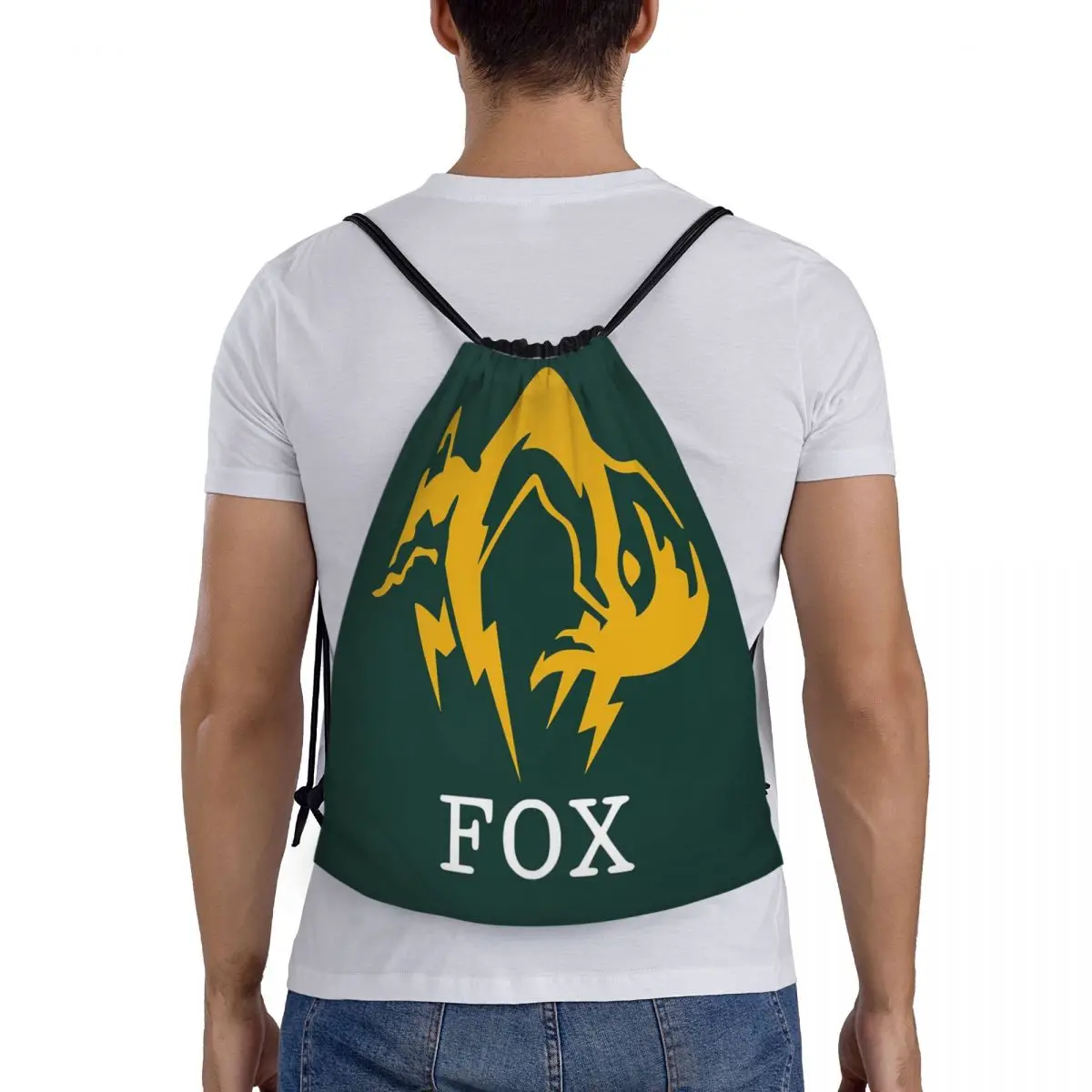 Metal Gear Solid Fox Backpacks Portable Drawstring Bundle Pocket Sundries Bag Book Bags for Travel School