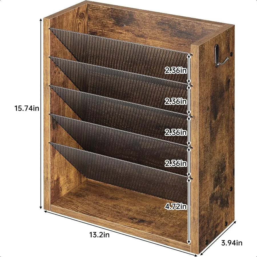 منظم ملفات حائط معلق 6 طبقات حامل ملفات حائط خشبي مع خطافين منظم بريد مثبت على الحائط مع صينية مسطحة سفلية عمودية