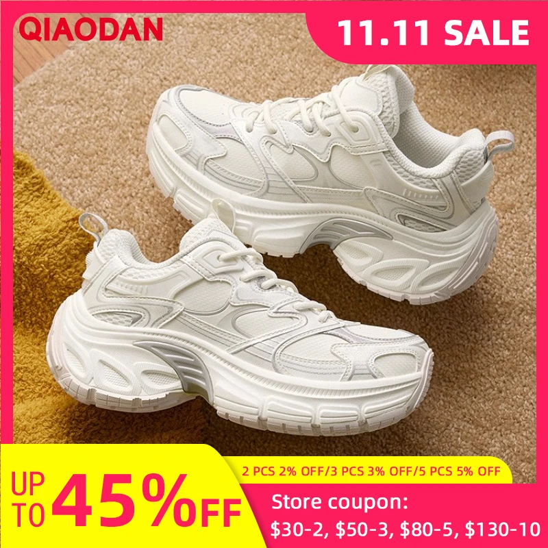 

QIAODAN Woman Leisure Shoes 2025 Autumn Fashion Black Waterproof Lace-up Sneakers Rubber Casual Shoes Lightweight QXL042254405