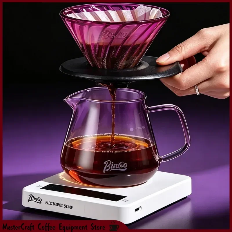 In Stock Bincoo Pour Over Coffee Set Drip Filter Dripper Purple Transparent Glass Coffee Server With Digital Scale For Home
