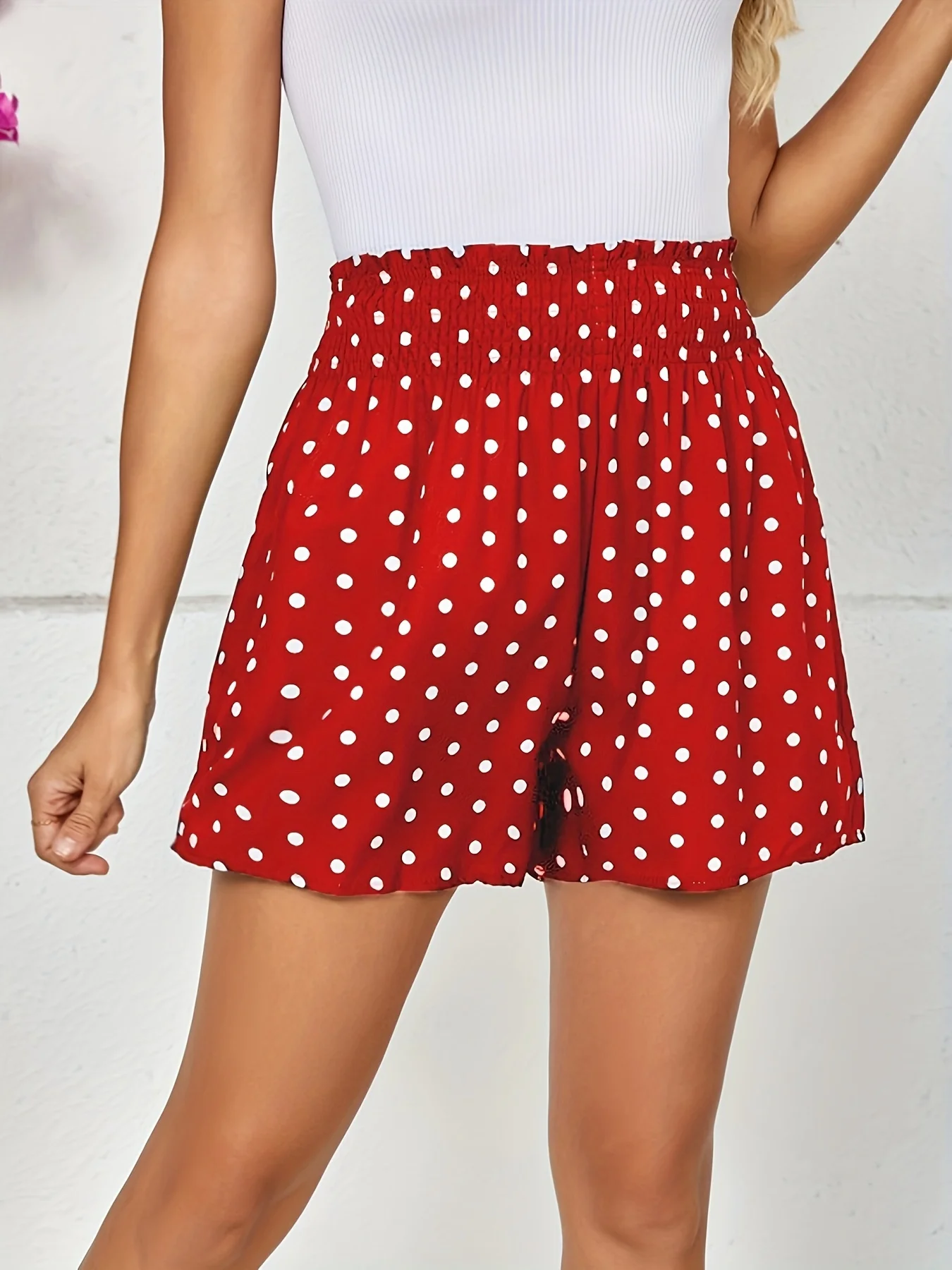 الصيف اليومية عارضة الأحمر البولكا نقطة السراويل الجديدة الخصر Shiring تصميم المألوف الترفيه السراويل عطلة شاطئ البحر