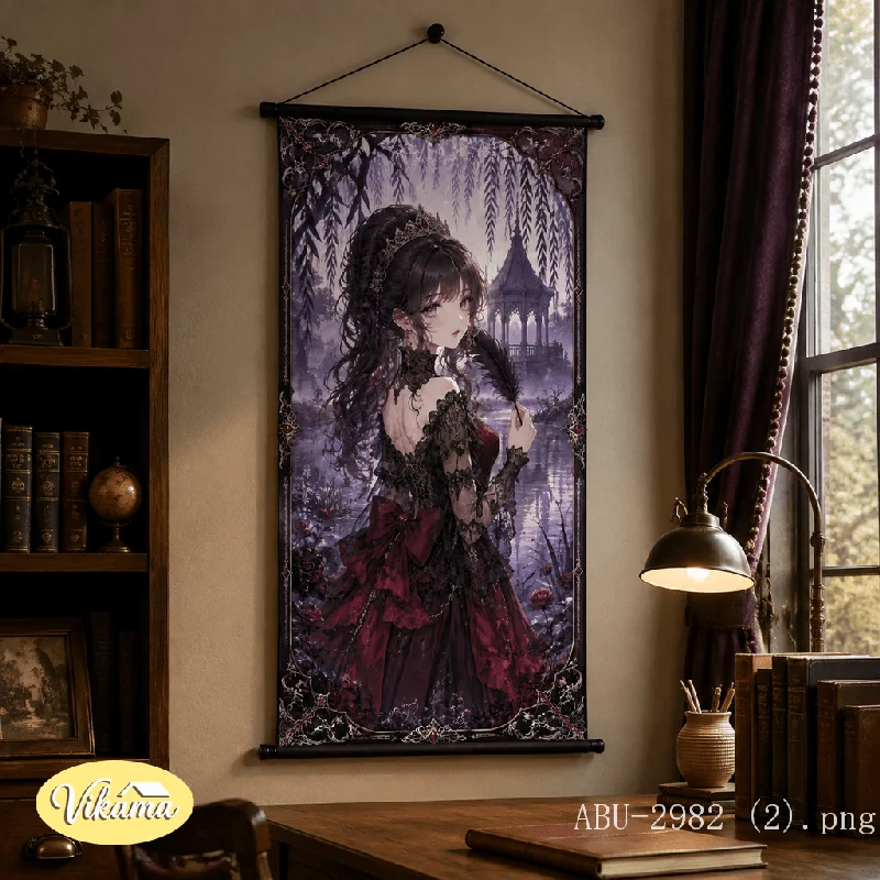VIKAMA Floral Steampunk Anime Tapestry Wall Hanging Sunflower Gear Fountain Girl Wall Art for Bedroom Dorm Home Decor Living