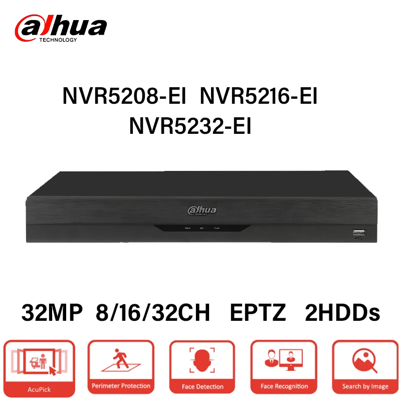 

Dahua AcuPick 8/16/32CH 2HDD NVR Smart Ai Видеозапись Камера видеонаблюдения 4K Система мониторинга безопасности NVR5208-EI NVR5216-EI NVR5232-EI