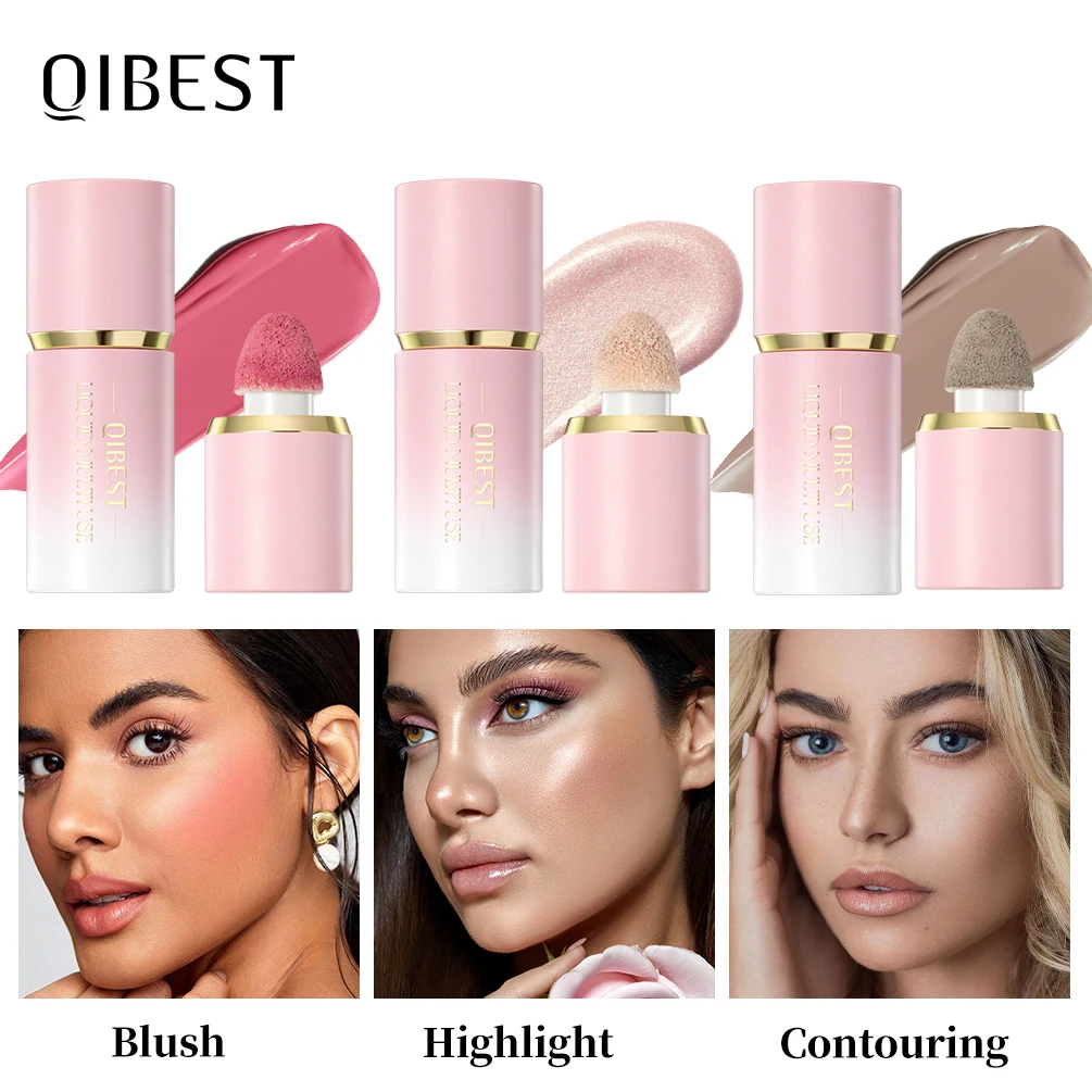 Qibest Matte Face Fard liquido Guancia liscia Fard per occhi Evidenziatore Multi-uso Stick Rouge Contorno liquido duraturo Trucco Bronzer