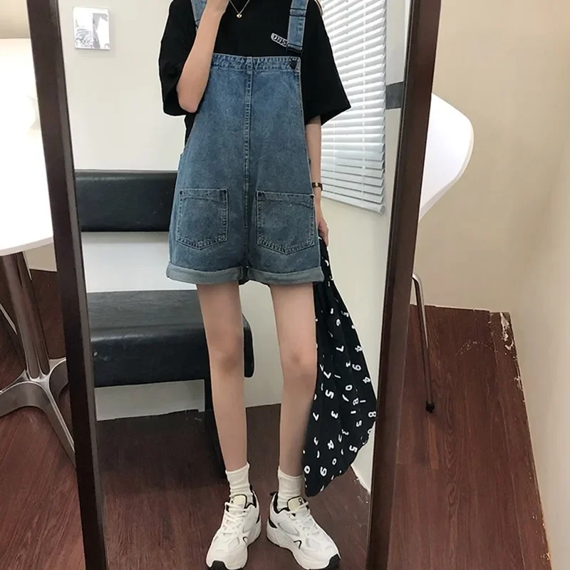 

Женский джинсовый комбинезон в стиле ретро, новый летний тонкий дизайн, нишевые брюки с высокой талией, свободные повседневные прямые цельные короткие брюки