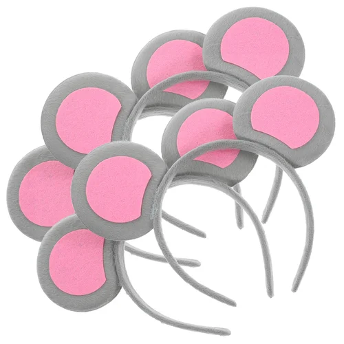 Imagen 2 del producto 4 Uds. Diadema con orejas de animales para Halloween, diademas para el pelo para mujer, diademas de tela con orejas de ratón gris, accesorios para disfraz