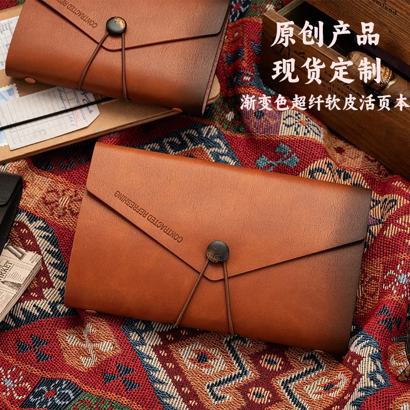 Vintage Gradient PU Leather Journal Refillable Loose‑Leaf Notebook A6  Pocket Travel Diary 100g Thick Lined Paper Business Notes