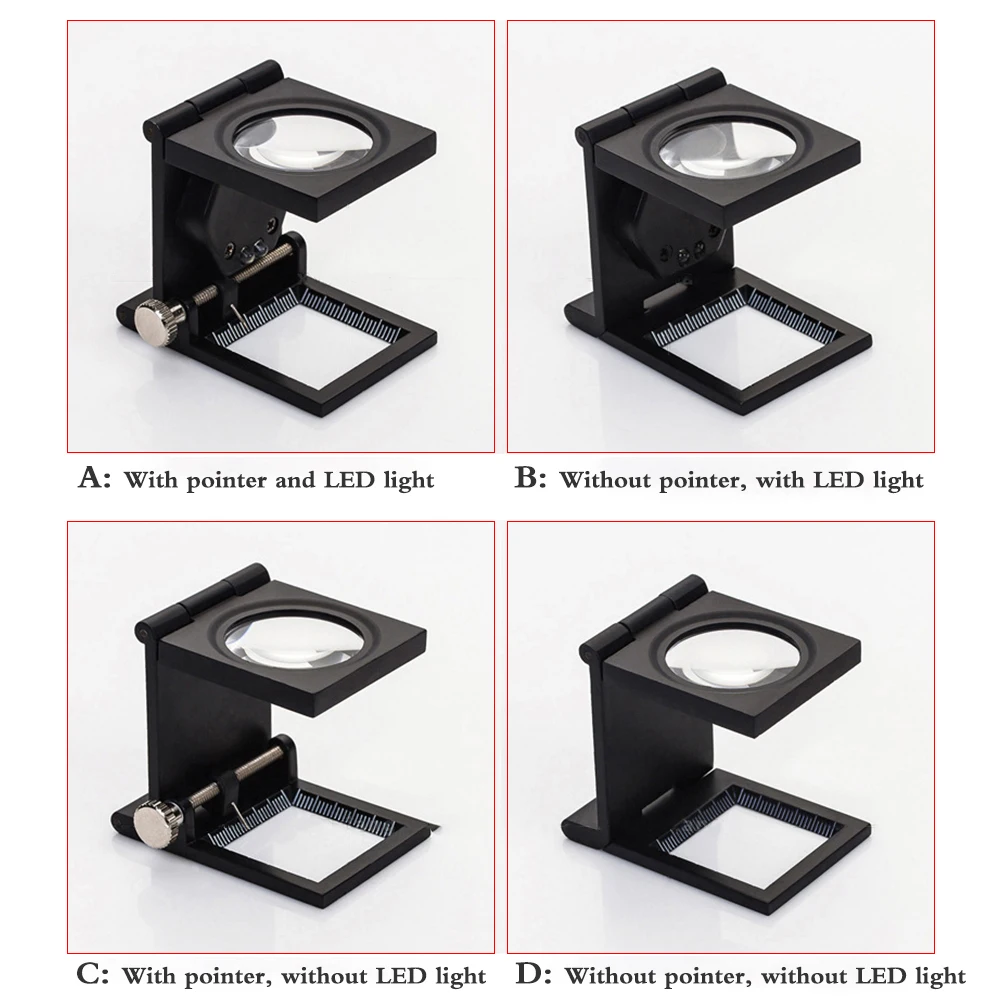 TKDMR Table Pocket Magnifier 10X Magnifying Glass Cloth Textile Fabrics Inspection Folding Scale Magnify with 2 LED Illuminate