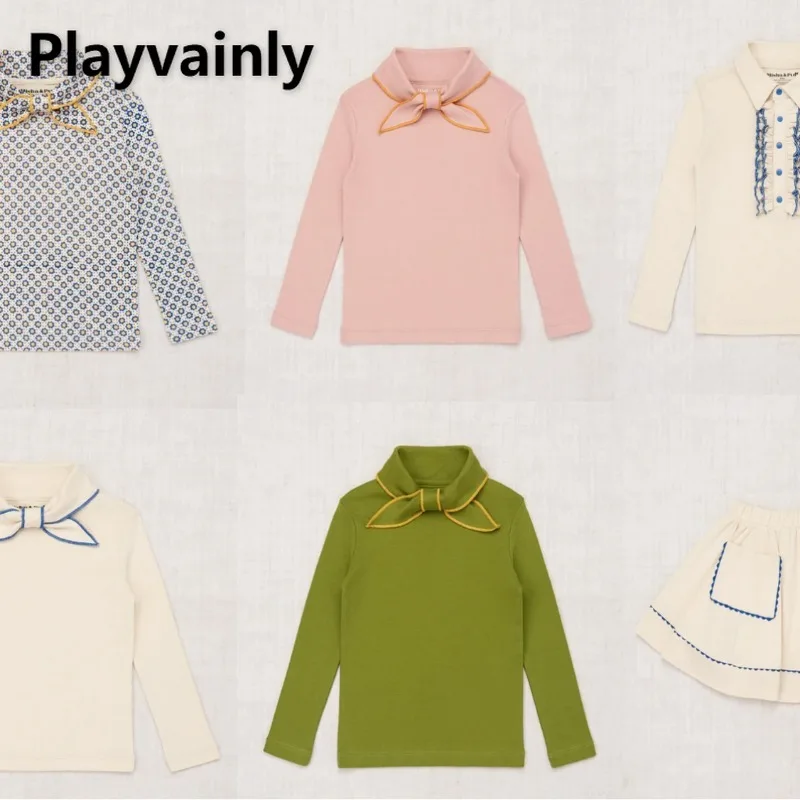 

Детские весенне-осенние модные топы для девочек, пуловер с воротником-бабочкой и длинными рукавами, мягкая и удобная футболка, повседневная детская одежда C2410