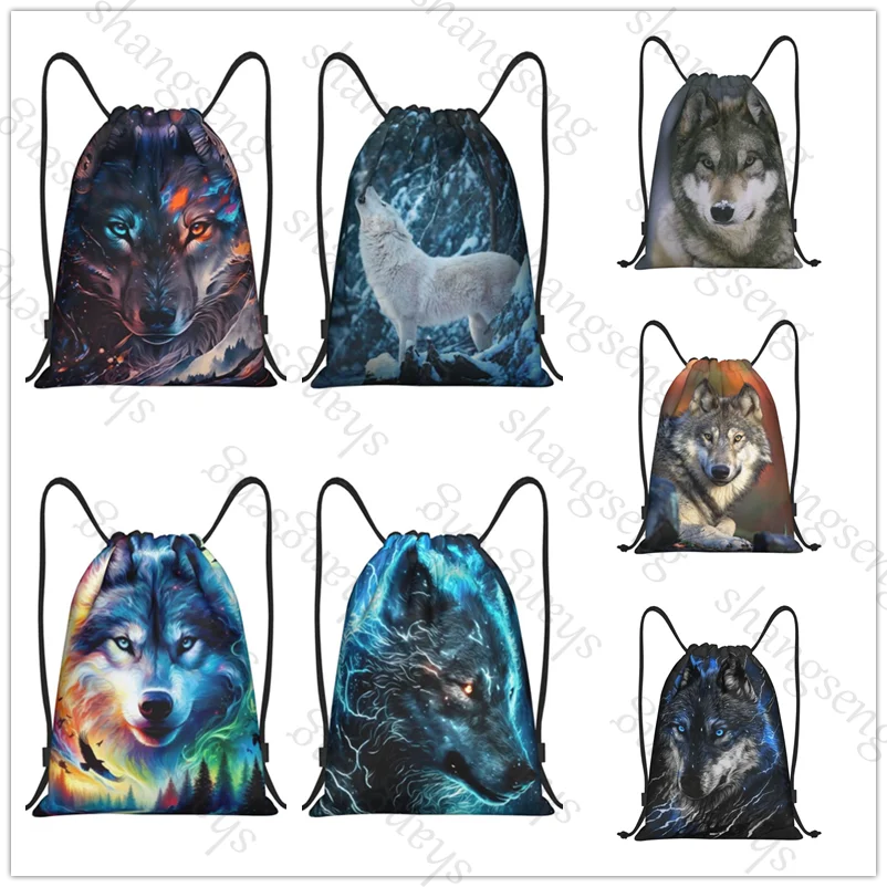 Drawstring Bag Sports Backpack Bundle Pocket Basketball Bags Boy Birthday Christmas Gifts Shoe Bag Sports Bag Animal Wolf