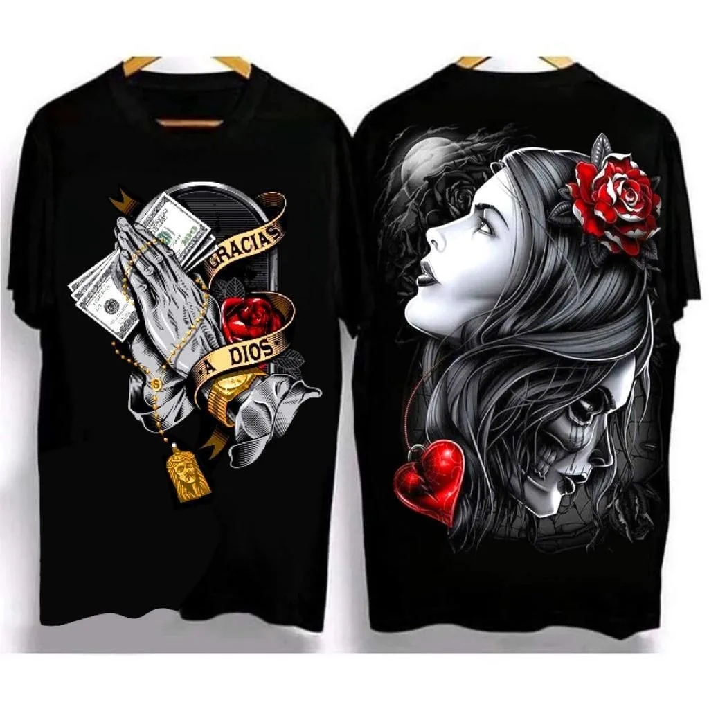 2026 new Round-neck portrait double-sided pattern T-shirt suitable for both men women a retro street-style short-sleeved shirt