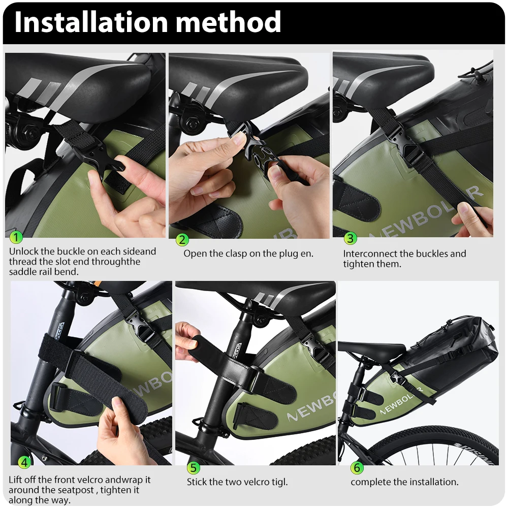 NEWBOLER Fahrrad-Satteltaschen-Stabilisator-Set, wasserdicht, 13 l, großes Fassungsvermögen, stabiler für MTB, Rennrad, passend für Wasserflaschenhalter – Detail 11