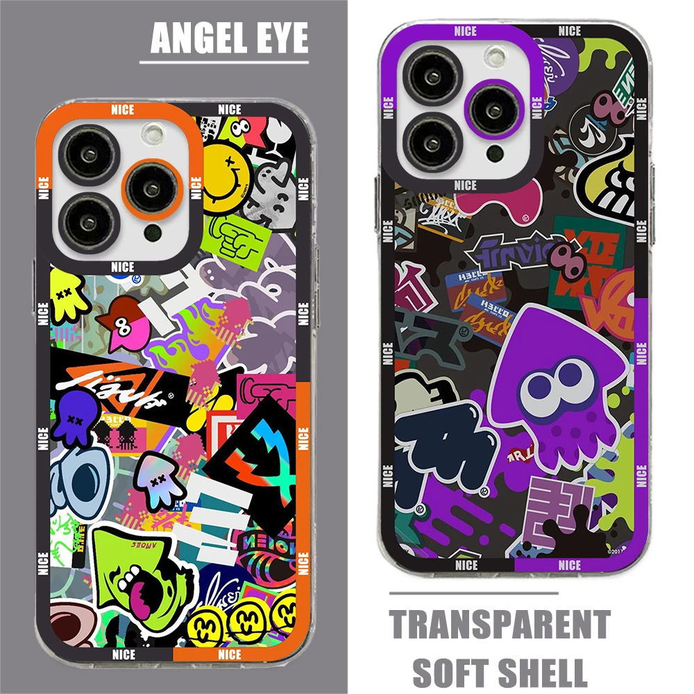 Game Splatoon Art Phone Case For iPhone 15 14 13 12 Mini 11 Pro Max X XR XS 6 7 8 SE 2020 Plus Soft Silicone Transparent Cover