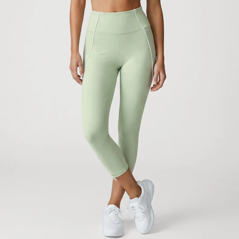 Women High Waist Sports Leggings Slim Fit Stretchy Fitness Yoga Pants Breathable Quick Dry Workout Capri Pants Female Sportswear