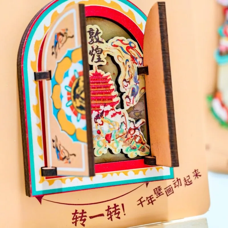 Colored Posable Fridge Magnet 3D Wooden Magnetic Doll Decoration Mogao Grottoes Mural Travel Souvenir Collectible Gift for Home