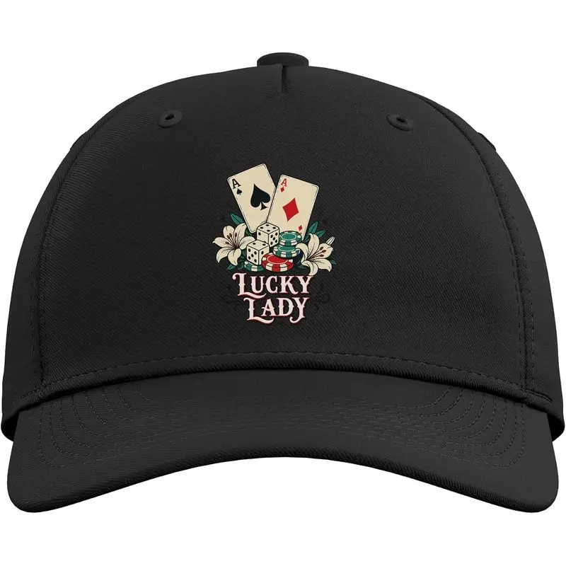 Lucky Lady Design With Vintage Playing Cards And Dice Adjustable Baseball Hat