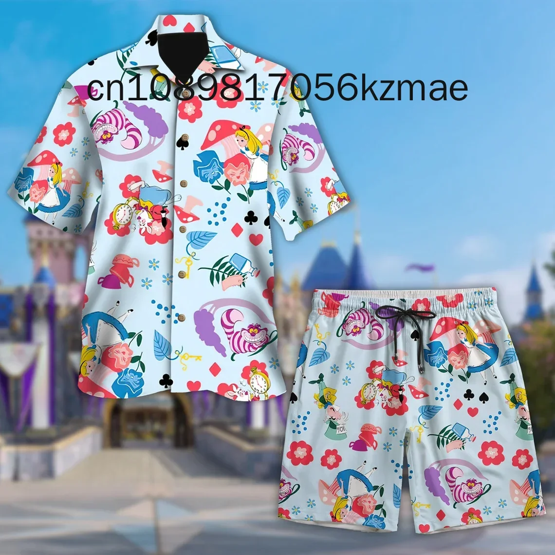 Set kemeja Disney Putri Pria Wanita Hawaii, Set 2 kancing Vintage dan celana pendek kasual 2024