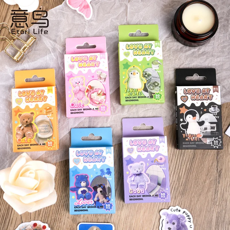 Cute Cartoon Animal Box Stickers DIY Decorative Handbook Materials Kawaii Stickers Stationery 50pcs/box