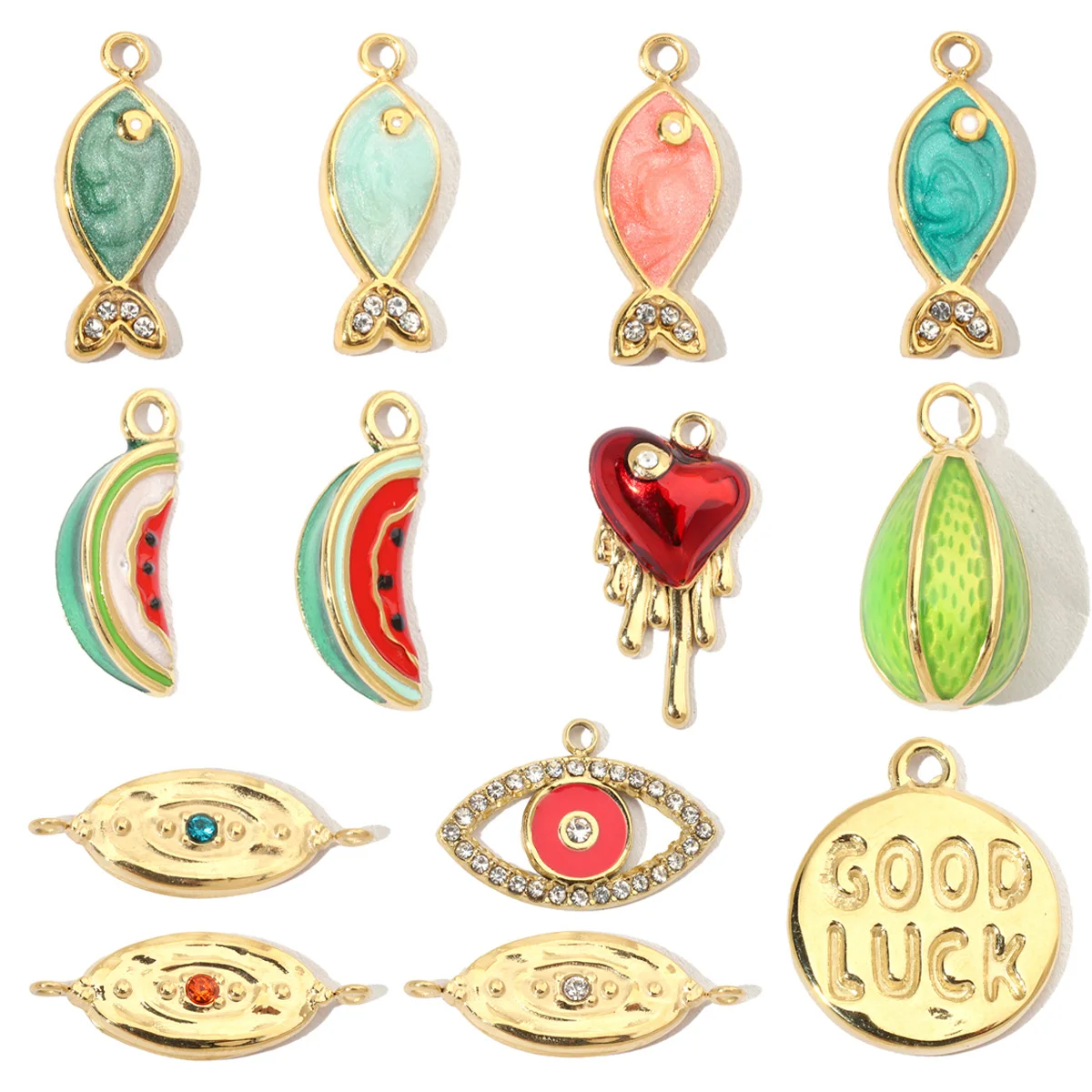 3 teile/los Französisch Fisch Emaille Edelstahl Diy Charms Frauen Wassermelone Ohrring Halskette Anhänger Herz Auge Schmuck
