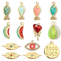 3pcs/Lot French Fish Enamel Stainless Steel Diy Charms Women Watermelon Earring Necklace Pendant Heart Eye Jewelry