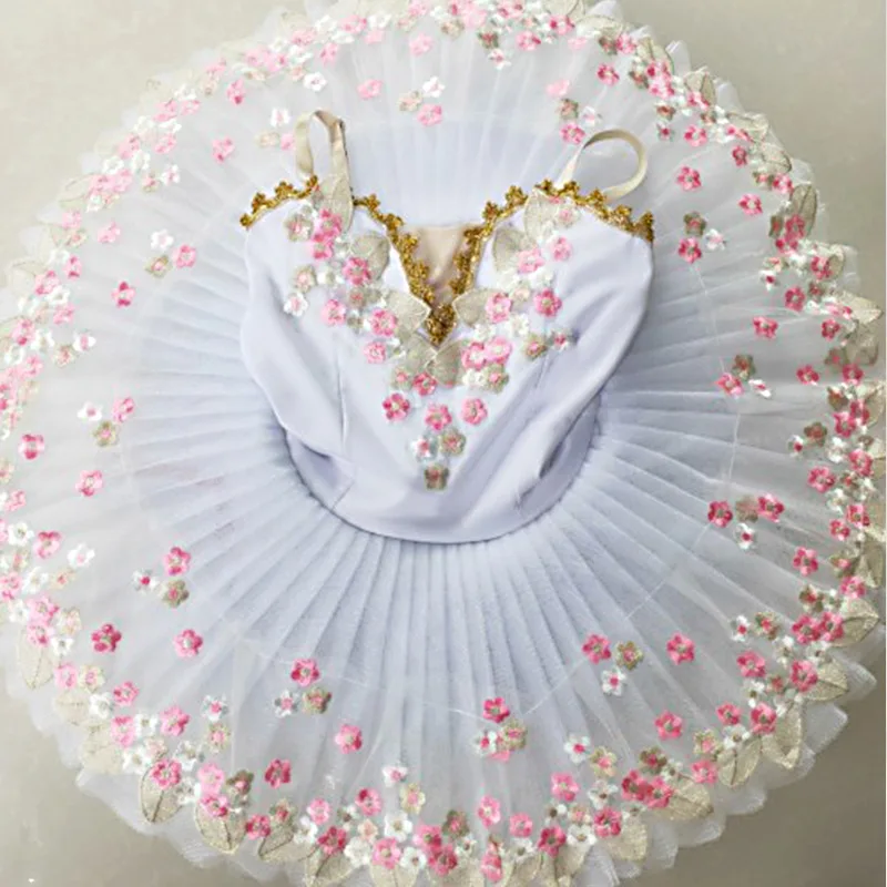 

Girls Princess Dance Show Tutu Skirt Flower V-Neck Suspender Tucker Skirt Little Swan Ballet Uniform