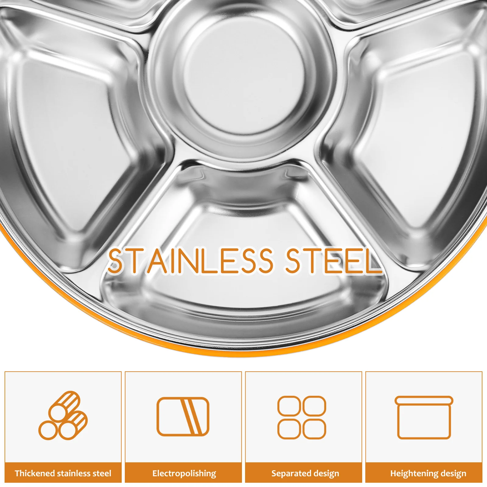 

1 Large Six Grid Stainless Steel Dinner Plate Veggie Tray Cover Fruit Vegetable Platter Container Food Serving Trays Divided