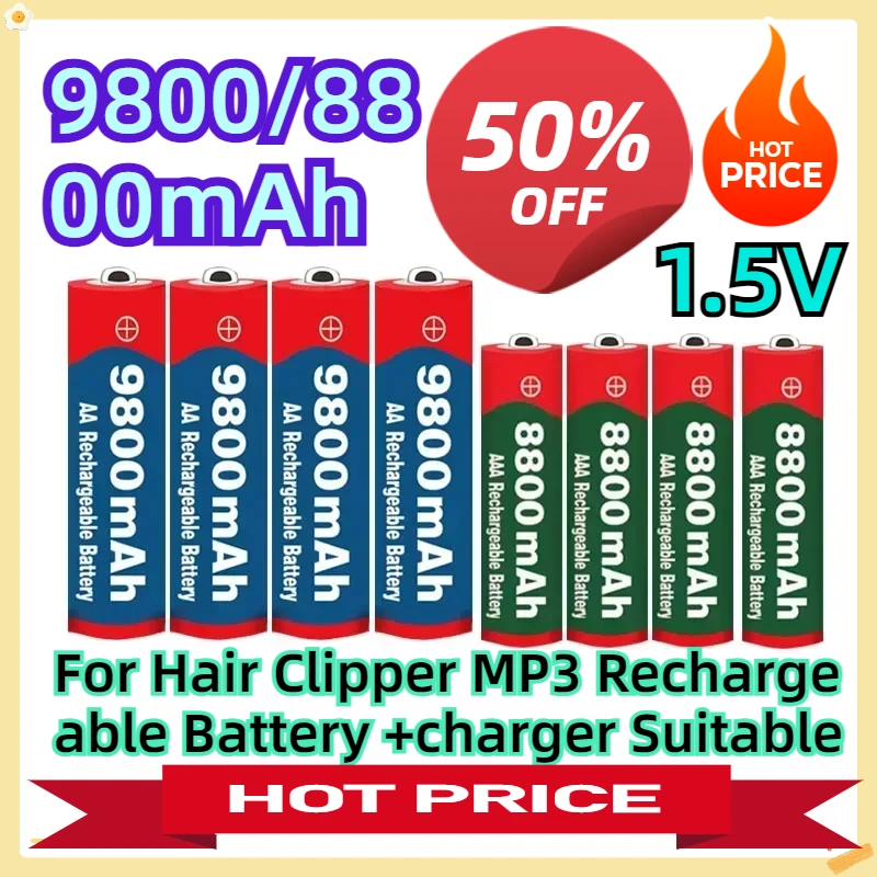 For Hair Clipper MP3 Rechargeable Battery 1.5V AA9800MAH+AAA8800MAH+charger Suitable