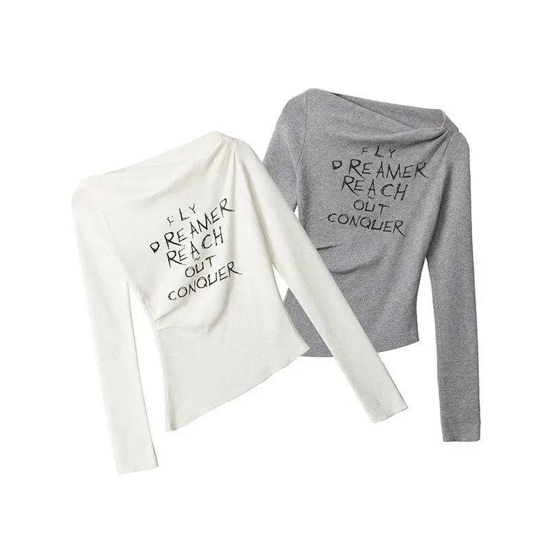 HeyHenry Slim Fit gebreide top oulder Bared Long Sve Autumn irt American Sle Retro Thinming Trendy ort Lengte Side...