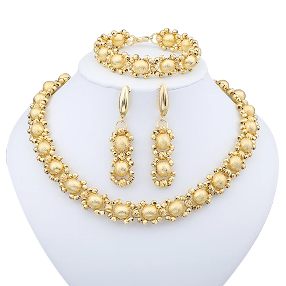 Gold Colour Jewelry Sets Necklace Bracelet And Earring Set For Women Luxury Quality Jewelry Anniversary Accessories Gift