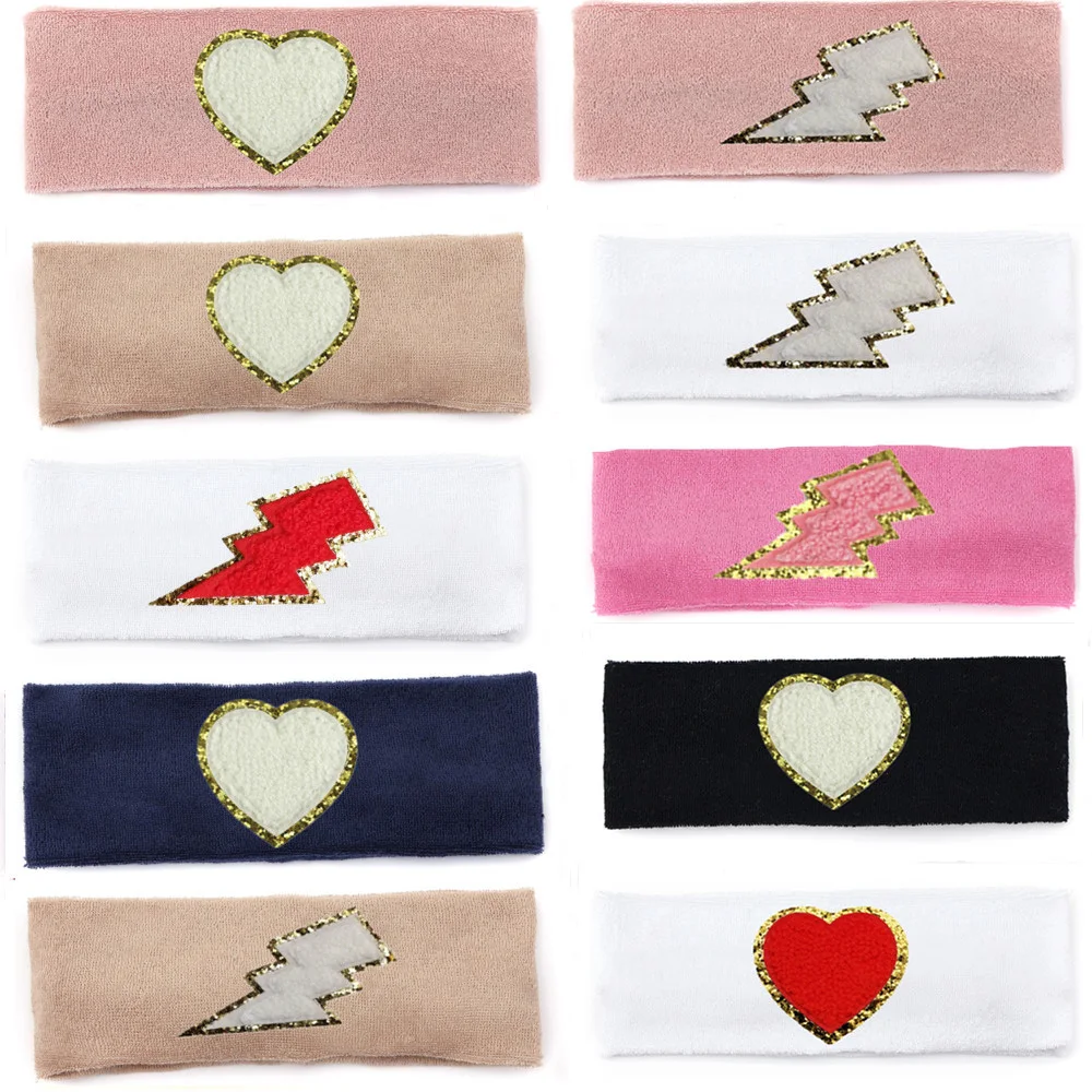 

001E Headbands for Girls Terry Wide Hair Bands for girl's hair Cotton Stretchy Fabric Hair Accessories With Smile Lable