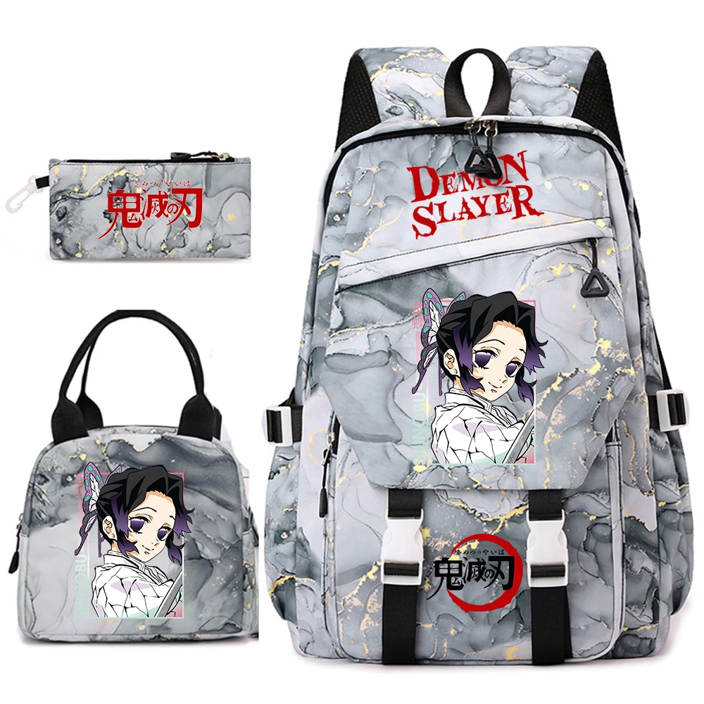 鬼滅の刃-アニメ-バックパックセット-女の子用-鬼滅の刃-3点セット-スクールバッグ-ランチキット-ポーチ
