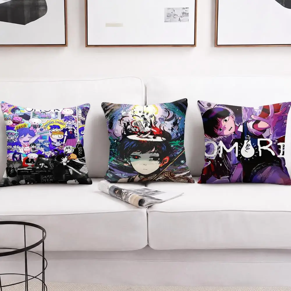 O-Omori Game Cushion Cover Short Plush Soft Double-Sided Printing Pillow Case Cozy Sofa Bedroom Home Decor Gift