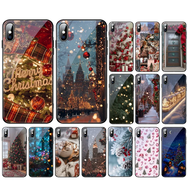 

Aesthetic Christmas Glass phone case For iPhone 17 Pro Max Air 17 16 15 14 13 Pro Max 15 16 Pro 15Plus Case
