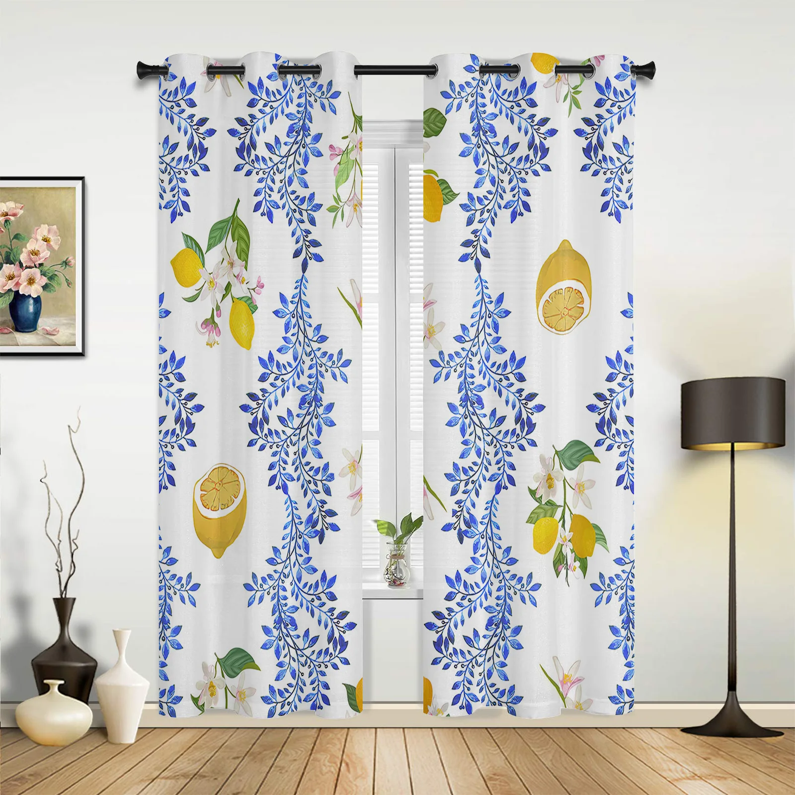 

Vintage Lemon Flower Leaves Curtains for Bedroom Living Room Drapes Kitchen Children's Room Window Curtain Modern Home Decor