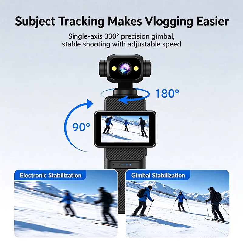 New Pocket Handheld Gimbal Action Camera With Screen Rotatable Wide Angle Lens Anti Shake WiFi Transfer Outdoor Video Recorder